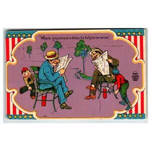 Vintage 4th of July Postcard "Ignorance is Bliss" Humorous Firecracker Scene